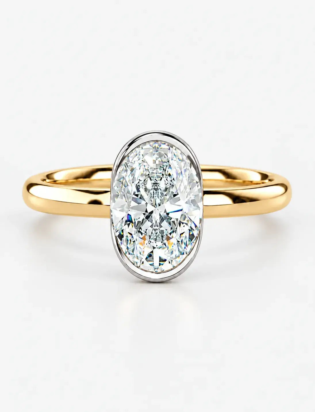 IGI Certified Lab-Grown Oval Bezel-Set Solitaire Engagement Ring in Gold & Platinum