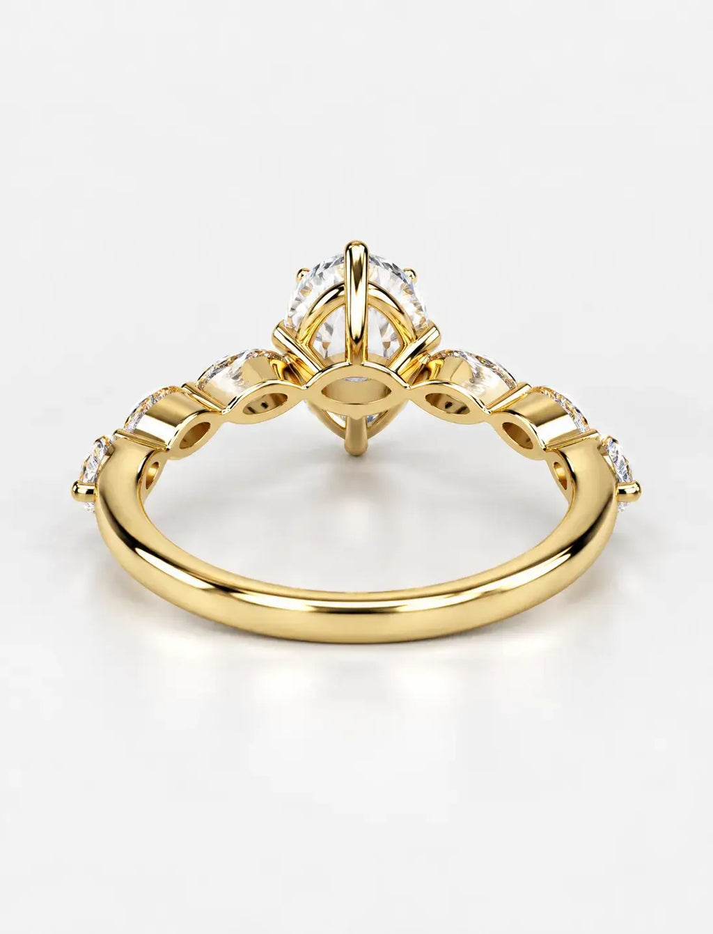 IGI Certified Lab Grown Oval Cut Diamond Solitaire Ring with Alternating Marquise & Round Accent Band in Gold & Platinum