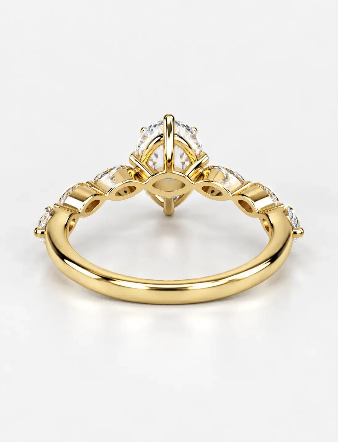 IGI Certified Lab Grown Oval Cut Diamond Solitaire Ring with Alternating Marquise & Round Accent Band in Gold & Platinum