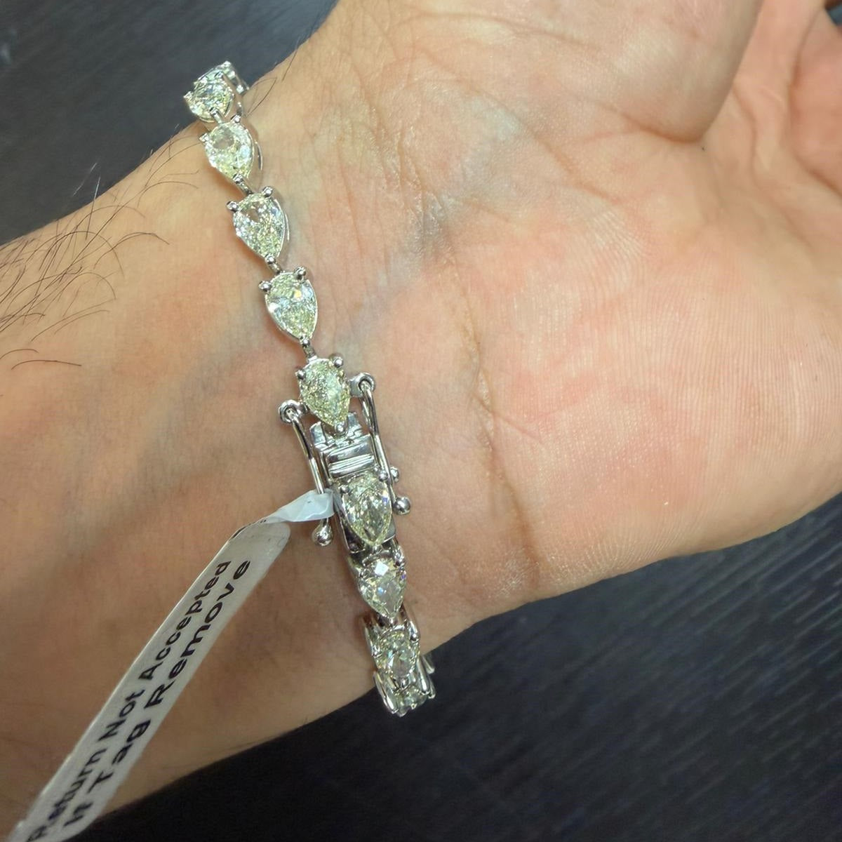 100% Natural Pear Diamond  12.50 Carat Claw Setting Tennis Bracelet Platinum