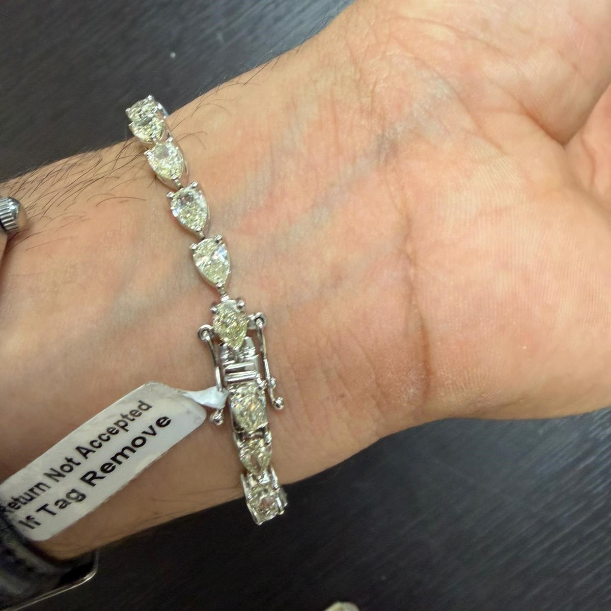 100% Natural Pear Diamond  12.50 Carat Claw Setting Tennis Bracelet Platinum