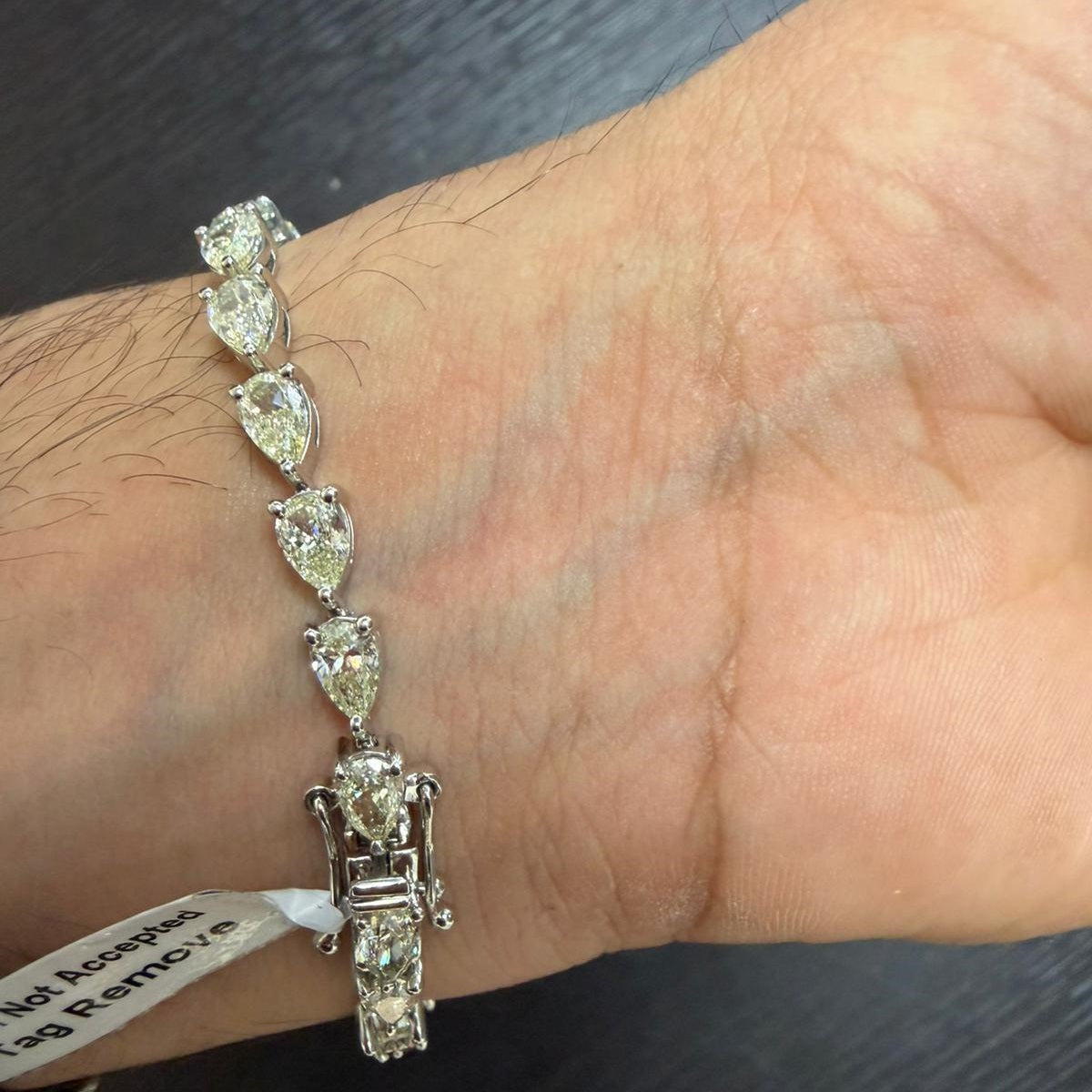 100% Natural Pear Diamond  12.50 Carat Claw Setting Tennis Bracelet Platinum