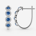 100% Natural Sapphire & Diamond Halo Hoop Earrings in White Gold