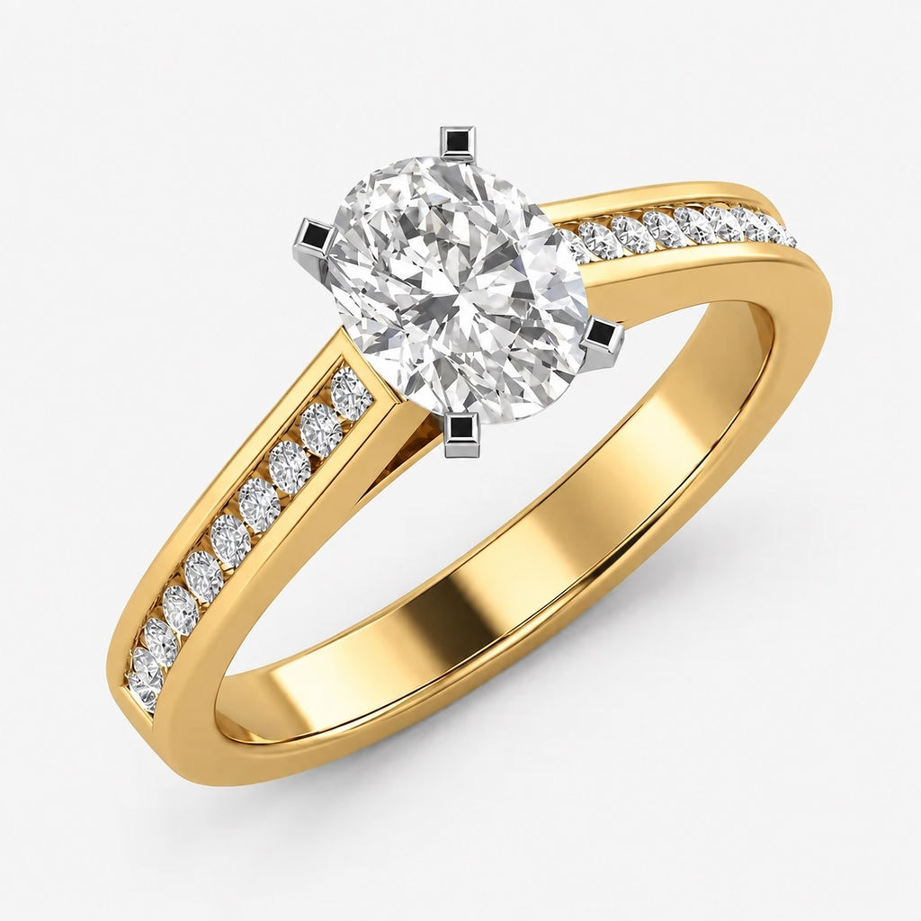 IGI Certified Oval Diamond Channel Set Engagement Ring in Gold & Platinum - 1.00Ct-5.00Ct