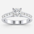 IGI Certified Lab Grown Classic Cushion-Cut Diamond Engagement Ring with Channel-Set Baguette Shank in Gold & Platinum – 1–4Ct