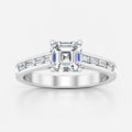 IGI Certified Lab Grown Asscher Cut & Baguette Cut Diamond Claw & Channel Set Engagement Ring in Gold & Platinum