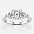 IGI Certified Lab Grown Classic Asscher Cut Diamond with Marquise & Round Halo Engagement Ring with Pavé Band in Gold & Platinum – 1–4Ct