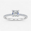 IGI Certified Lab Grown Asscher & Round Brilliant Cut Diamond Claw & Pave Set Engagement Ring in Gold & Platinum – 1–4Ct