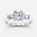 IGI Certified Lab Grown Asscher-Cut Diamond Three-Stone Engagement Ring with Tapered Baguette Side Stones in Gold & Platinum