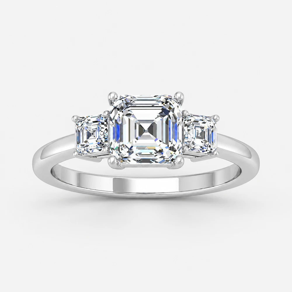 IGI Certified Lab Grown Athena Asscher Cut Three-Stone Diamond Engagement Ring in Gold & Platinum – 1–4Ct