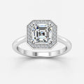 IGI Certified Lab Grown Asscher Cut Diamond with Round Halo Engagement Ring in Gold & Platinum