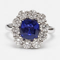 2.10ct Sapphire Cushion Cut And 1.90ct Side Diamond Cluster Ring Gold & Platinum