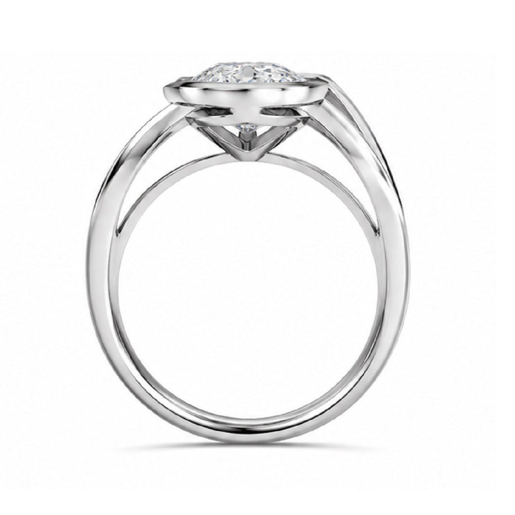 Twisted Oval Diamond Solitaire Half Bezel Engagement Ring in Gold & Platinum