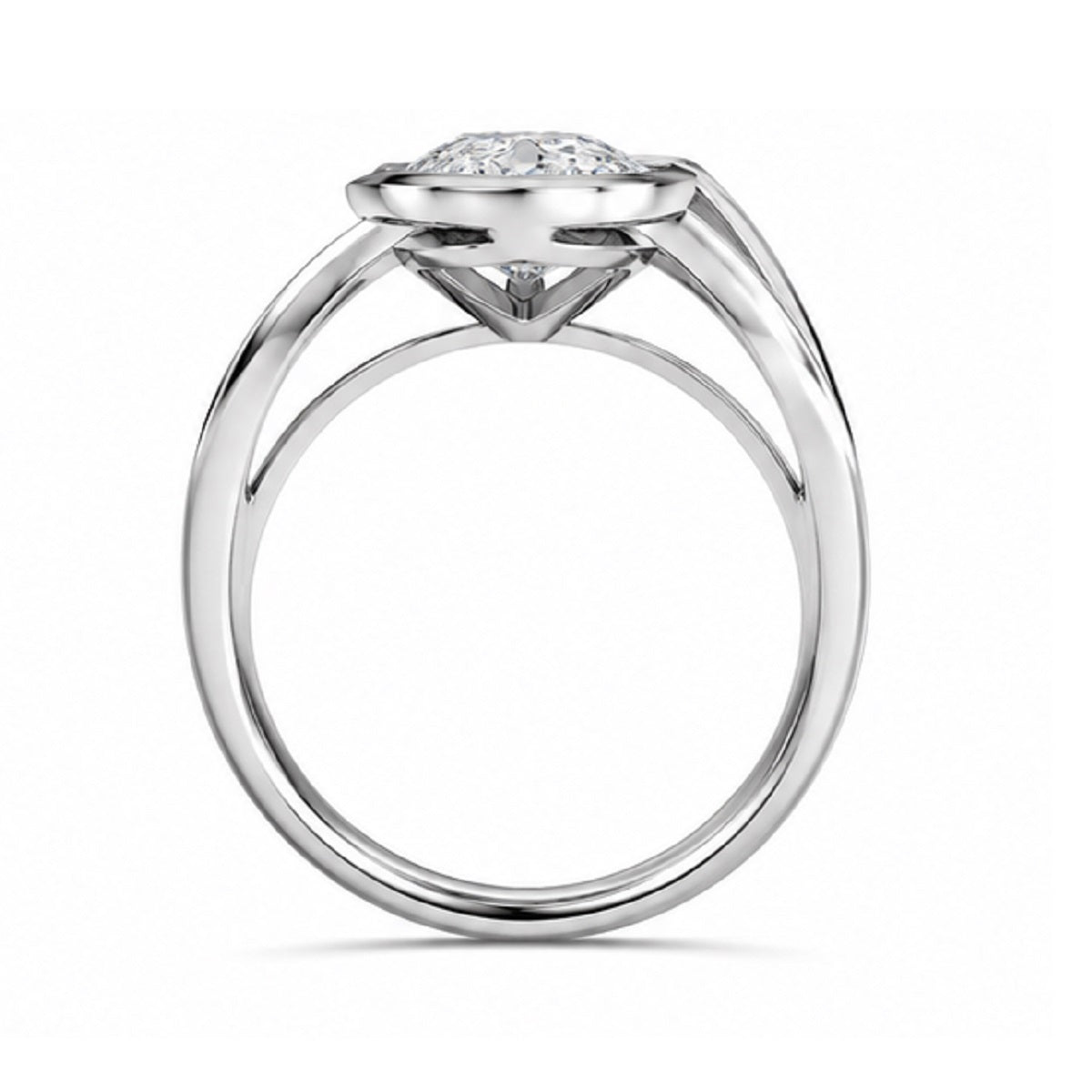 Twisted Oval Diamond Solitaire Half Bezel Engagement Ring in Gold & Platinum