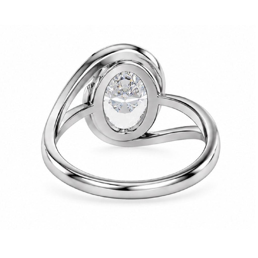 Twisted Oval Diamond Solitaire Half Bezel Engagement Ring in Gold & Platinum