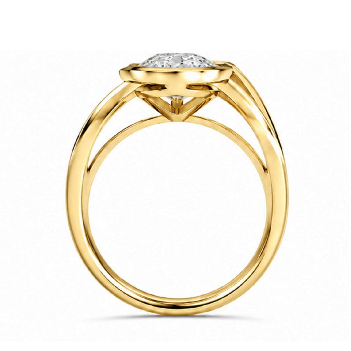 Twisted Oval Diamond Solitaire Half Bezel Engagement Ring in Gold & Platinum