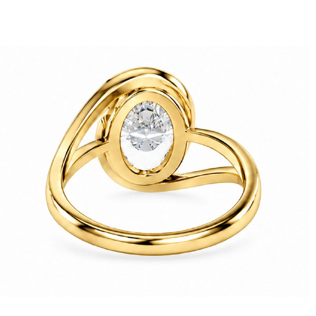 Twisted Oval Diamond Solitaire Half Bezel Engagement Ring in Gold & Platinum