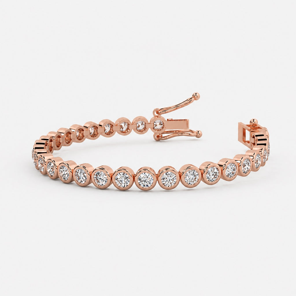 Round Diamond Bezel Setting Tennis Bracelet in Gold & Platinum (3.00Ct to 40.00Ct)