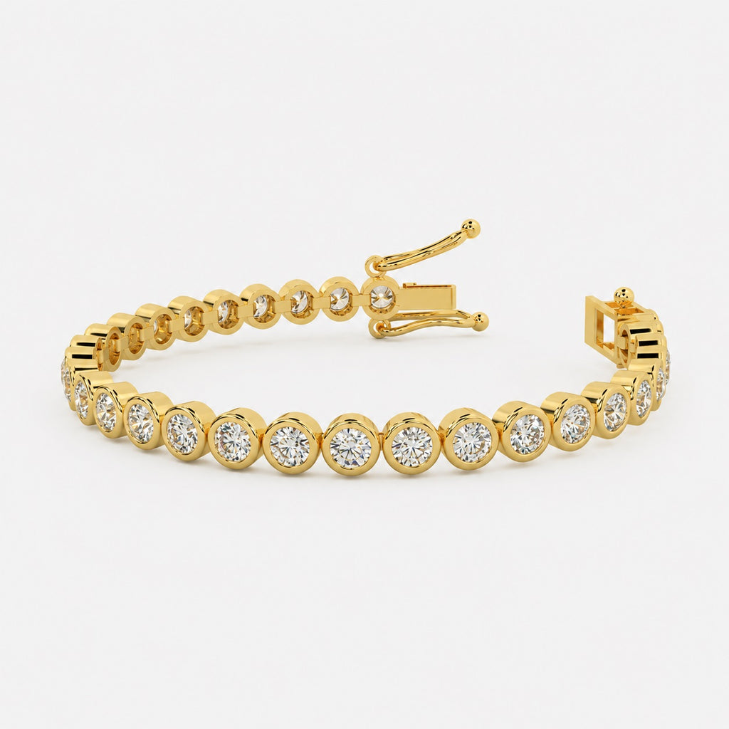Round Diamond Bezel Setting Tennis Bracelet in Gold & Platinum (3.00Ct to 40.00Ct)
