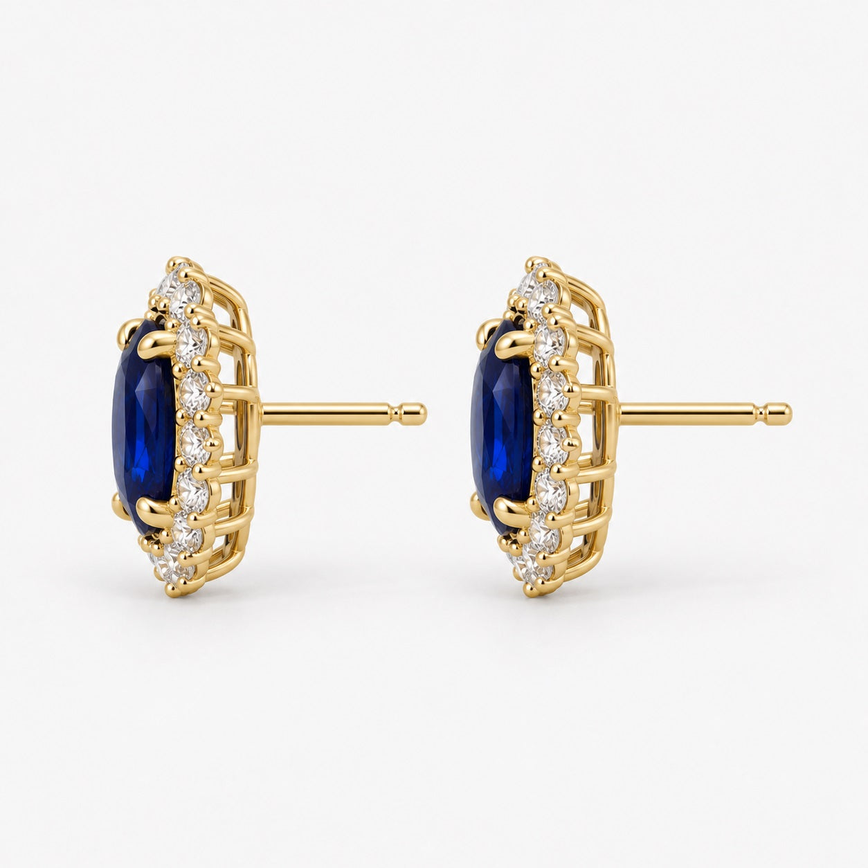 2.00 Carat Oval Sapphire & Round Diamond Cluster Earring in 9k Yellow Gold