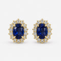 2.00 Carat Oval Sapphire & Round Diamond Cluster Earring in 9k Yellow Gold