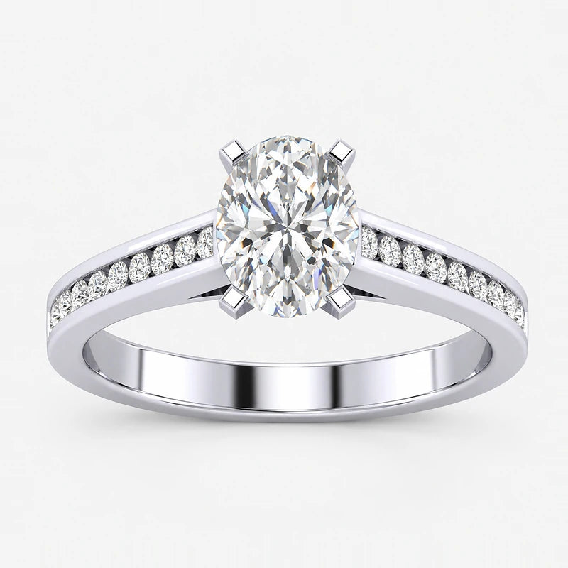 IGI Certified Oval Diamond Channel Set Engagement Ring in Gold & Platinum - 1.00Ct-5.00Ct