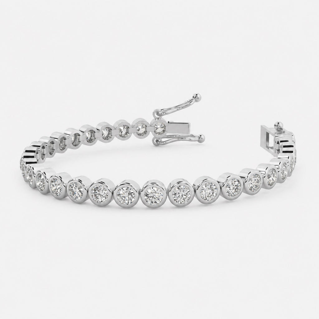 Round Diamond Bezel Setting Tennis Bracelet in Gold & Platinum (3.00Ct to 40.00Ct)