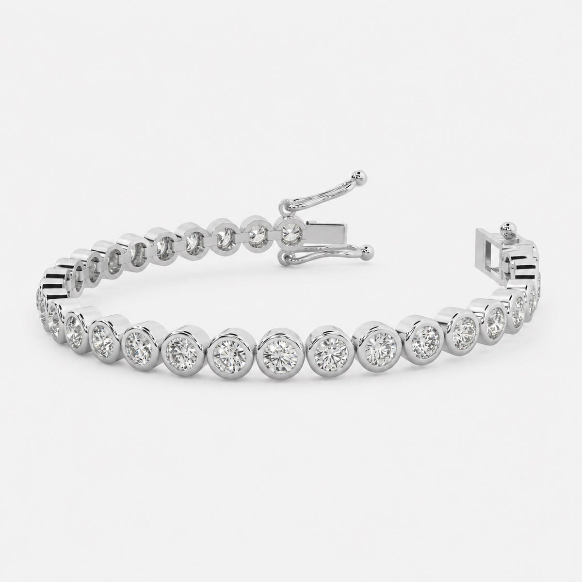 Round Diamond Bezel Setting Tennis Bracelet in Gold & Platinum (3.00Ct to 40.00Ct)