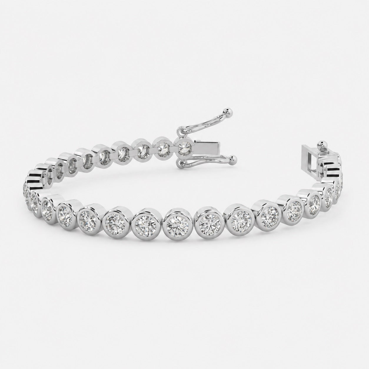 Round Diamond Bezel Setting Tennis Bracelet in Gold & Platinum (3.00Ct to 40.00Ct)