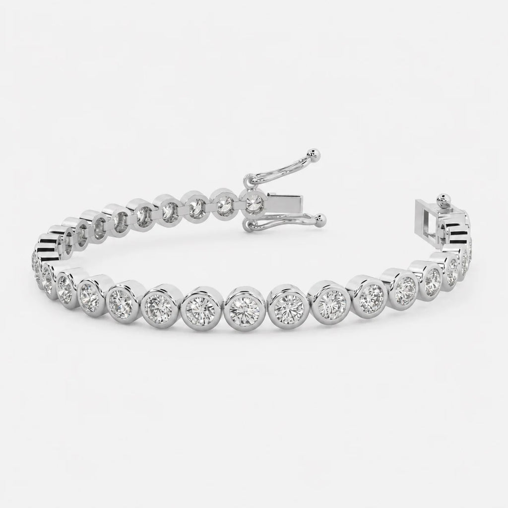 UK Hallmarked 100% Natural Round 5.00Ct Diamond Bezel Set Tennis Bracelet 9k'Gold