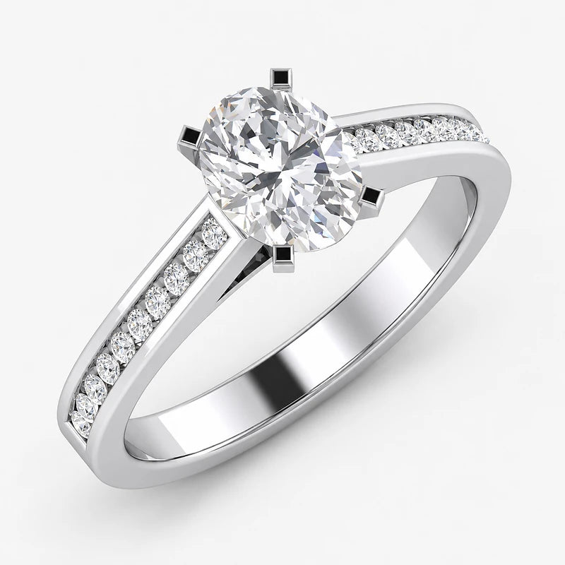 IGI Certified Oval Diamond Channel Set Engagement Ring in Gold & Platinum - 1.00Ct-5.00Ct