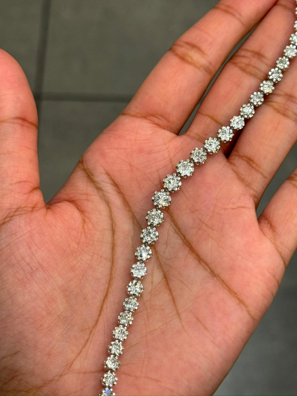 100 % Natural 7.00Ct Round Old European Cut Diamond Crown Set Tennis Bracelet 9k White Gold
