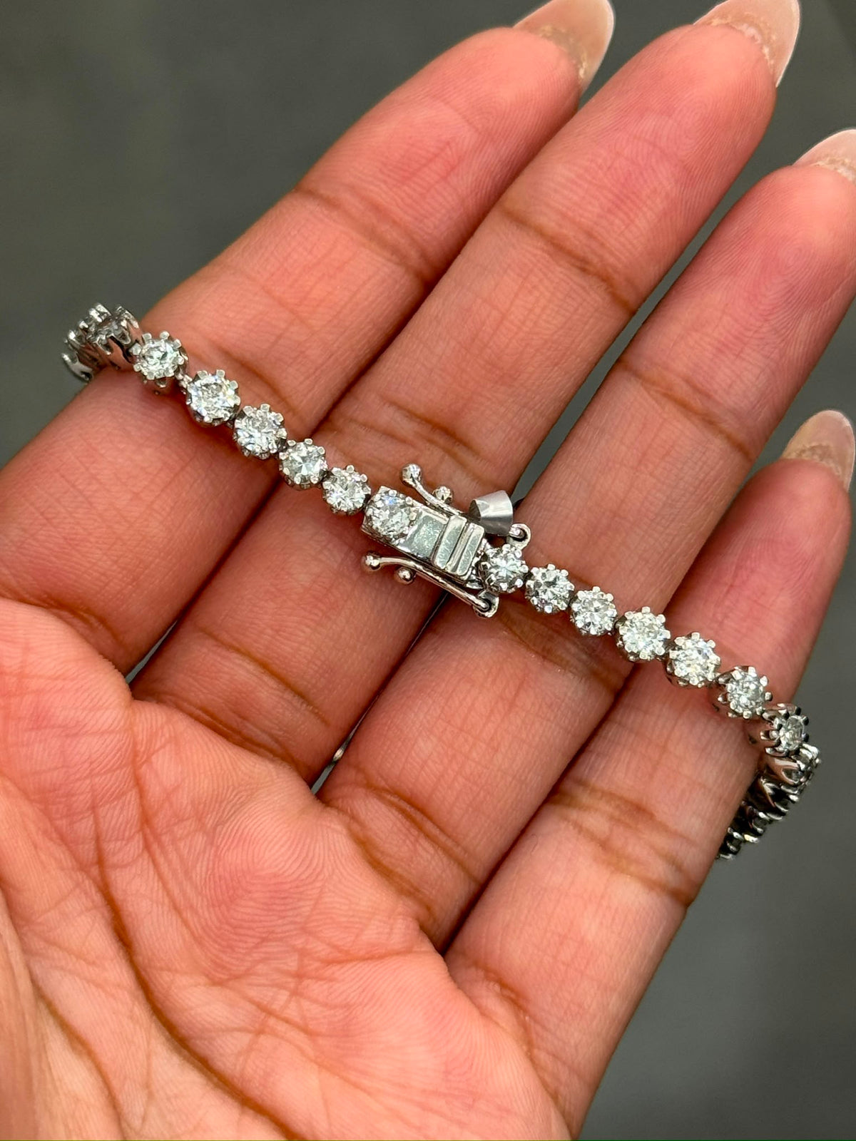 100 % Natural 7.00Ct Round Old European Cut Diamond Crown Set Tennis Bracelet 9k White Gold
