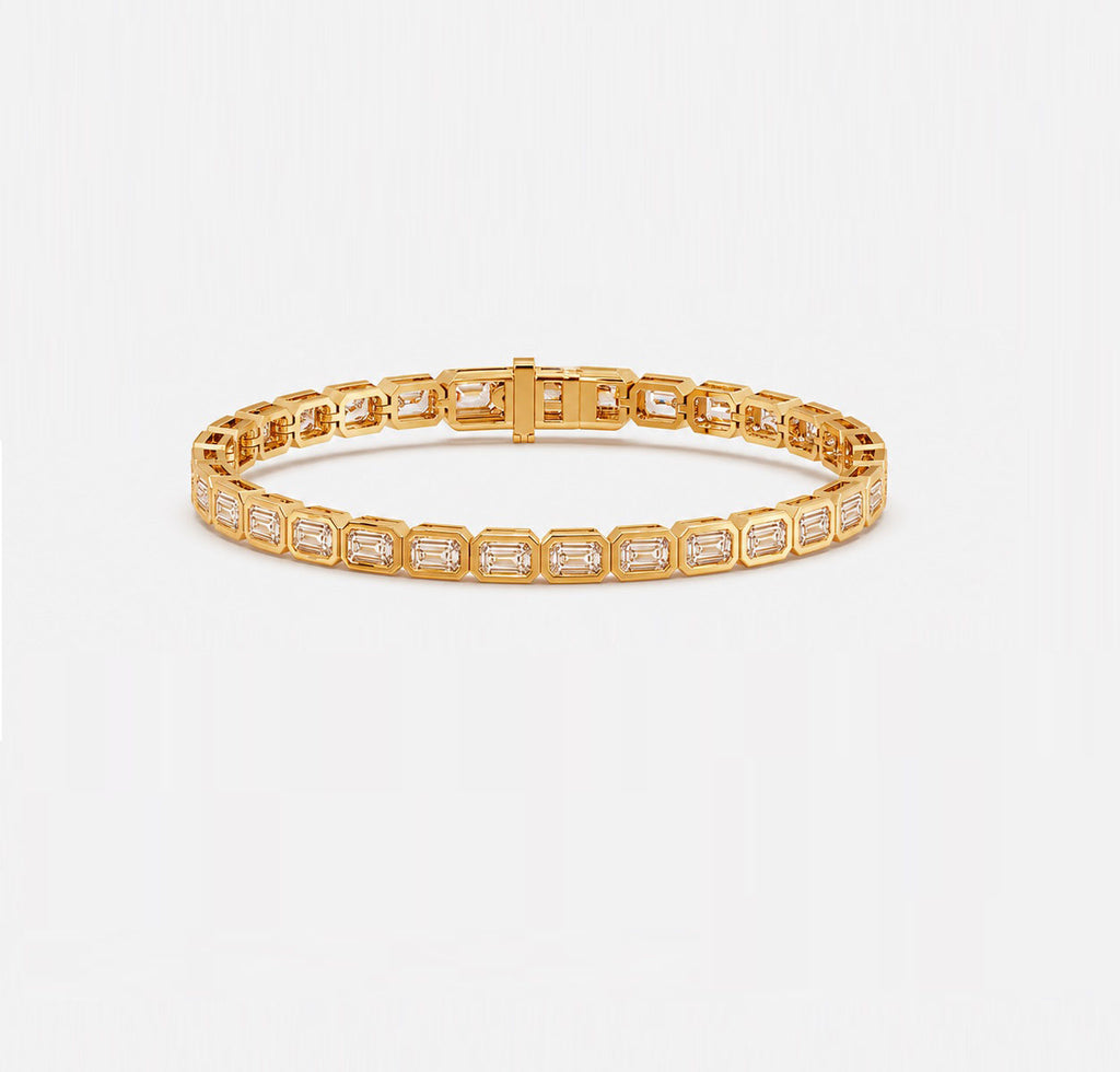 Emerald Diamond Bezel Setting Classic Tennis Bracelet-10.00 Carat 9k Gold