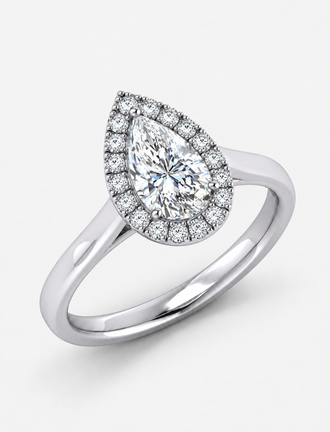 IGI Certified 1.20Ct Pear & Diamond Halo Engagement Ring in Platinum , 18k Gold