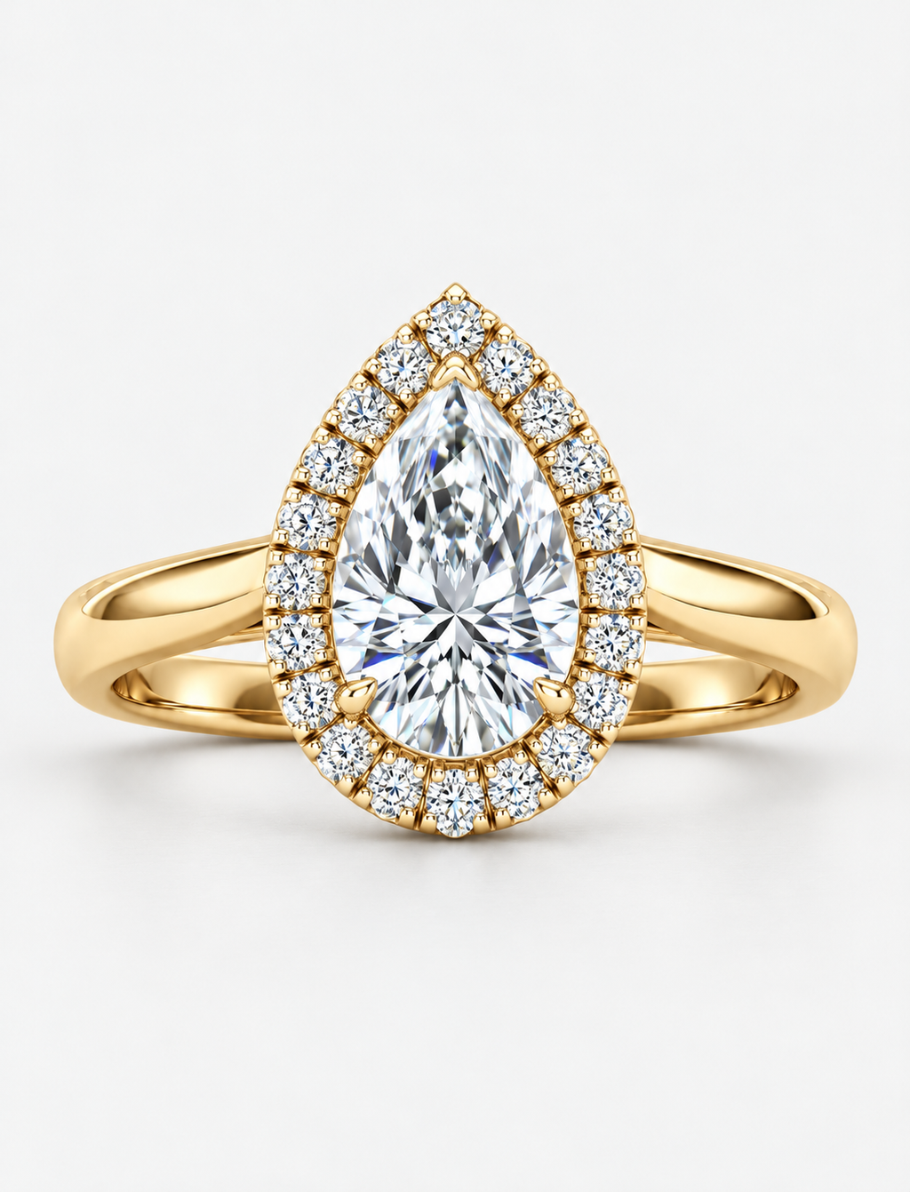IGI Certified 1.20Ct Pear & Diamond Halo Engagement Ring in Platinum , 18k Gold