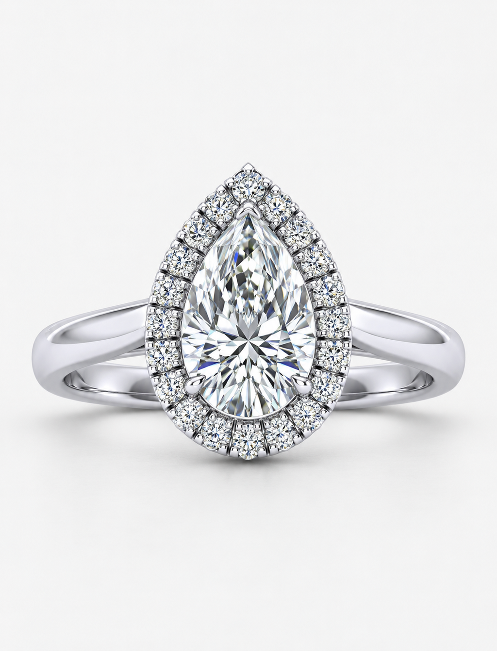 IGI Certified 1.20Ct Pear & Diamond Halo Engagement Ring in Platinum , 18k Gold