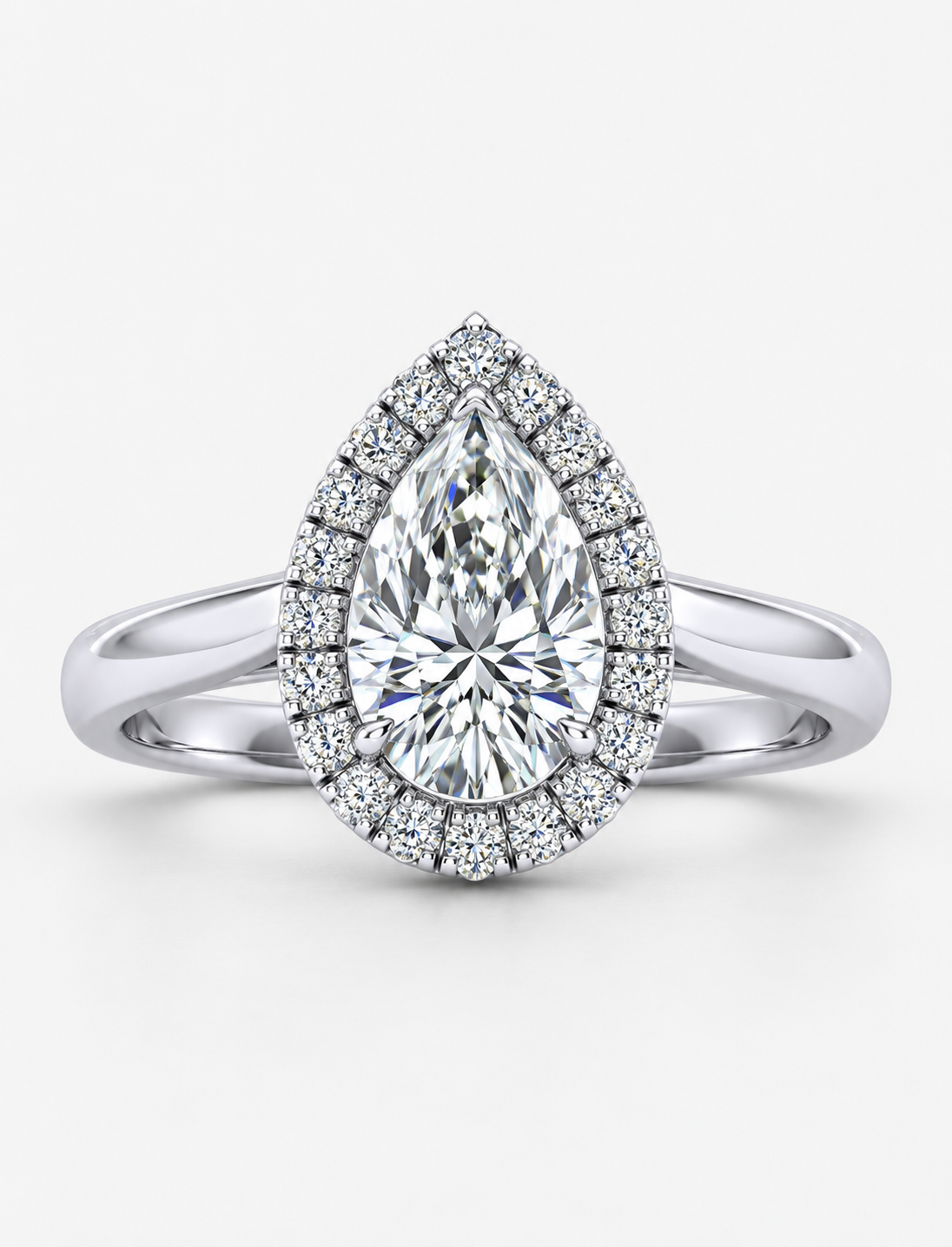 IGI Certified 1.20Ct Pear & Diamond Halo Engagement Ring in Platinum , 18k Gold