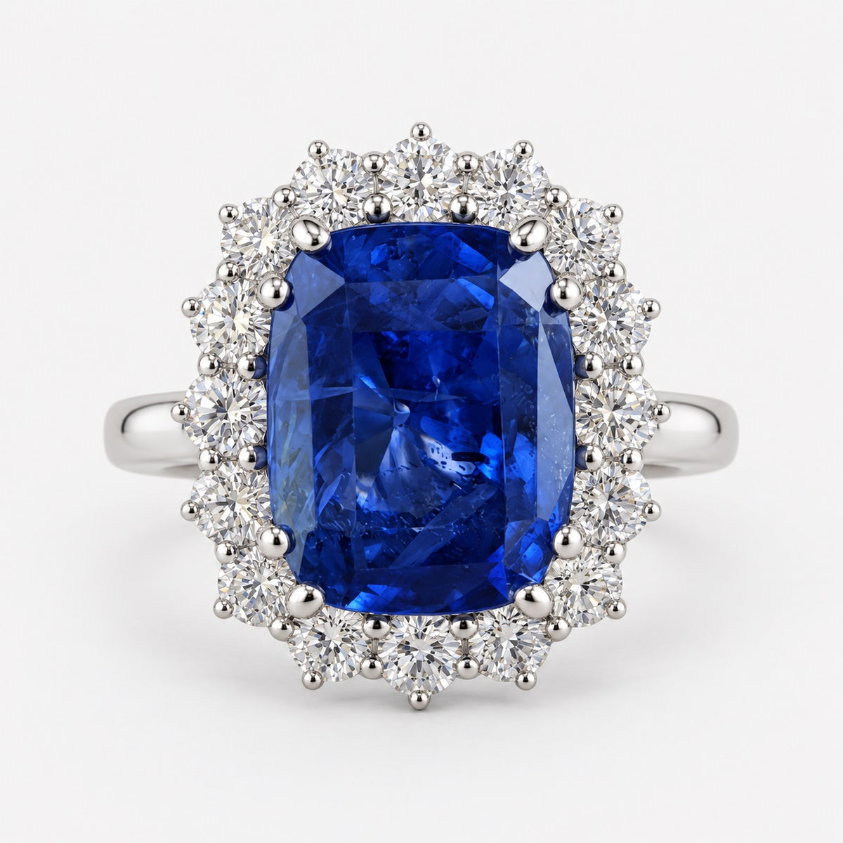 Timeless Elegance 4.00 Ct Cushion Sapphire & Diamond Halo Cluster Ring -Platinum