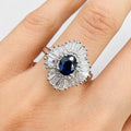 3.00 Carat Natural Oval Sapphire & Side Baguette & Round Diamond Cluster Halo Ring