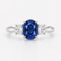 Natural 1.50ct Oval Sapphire & Side Round Diamond Trilogy Ring In Gold & Platinum