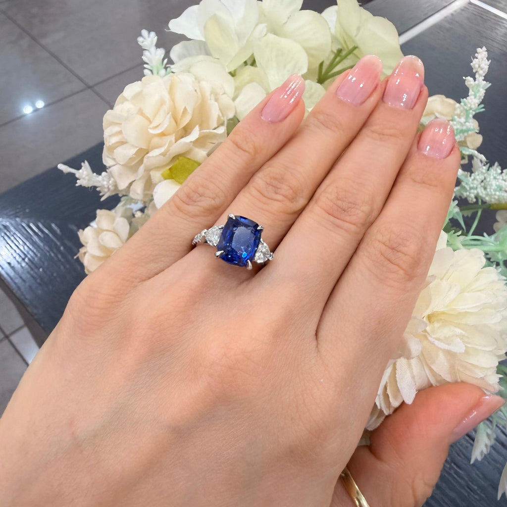 6.00ct Sapphire Cushion & Heart Shape Diamond Engagement Ring In 950 Platinum