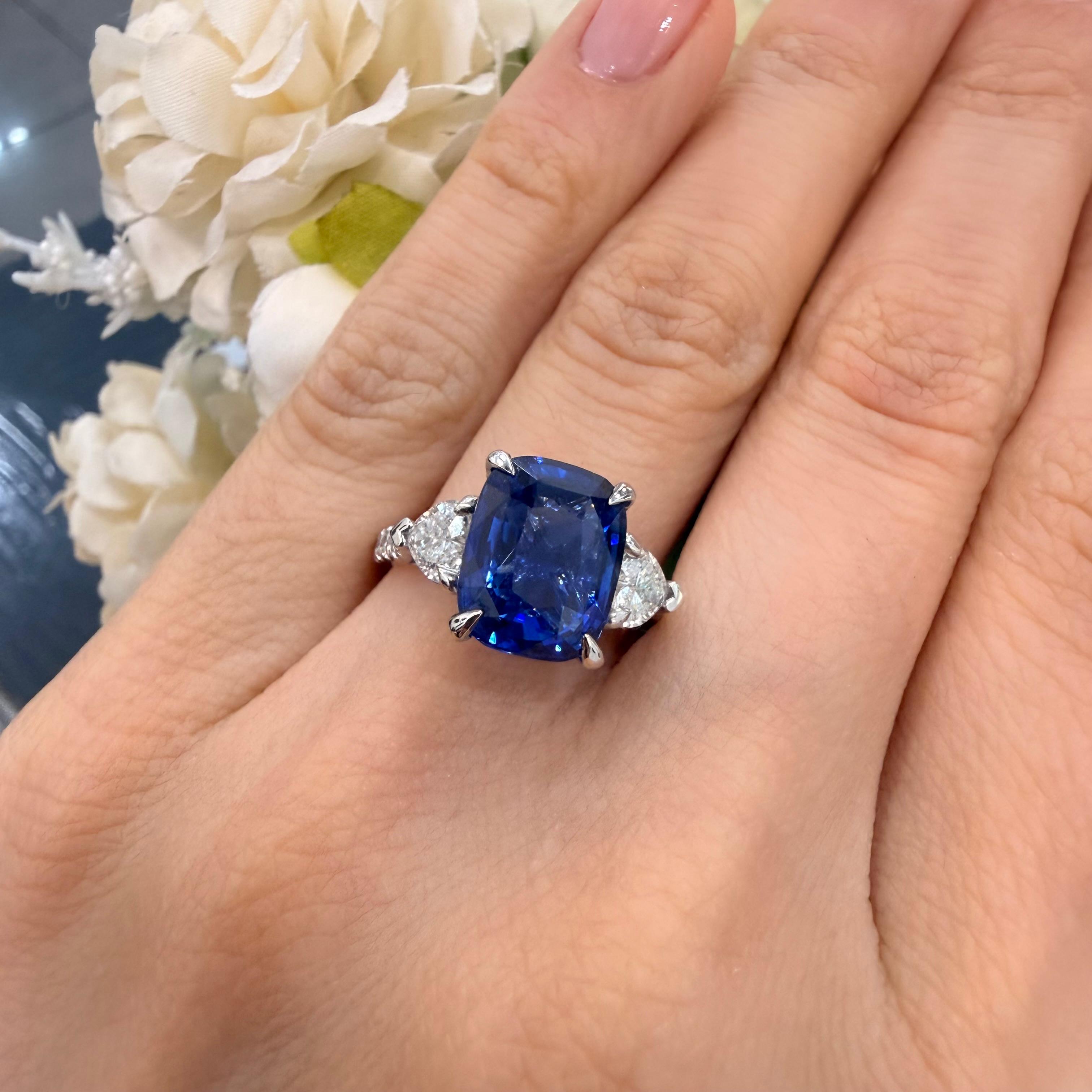 6.00ct Sapphire Cushion & Heart Shape Diamond Engagement Ring In 950 Platinum