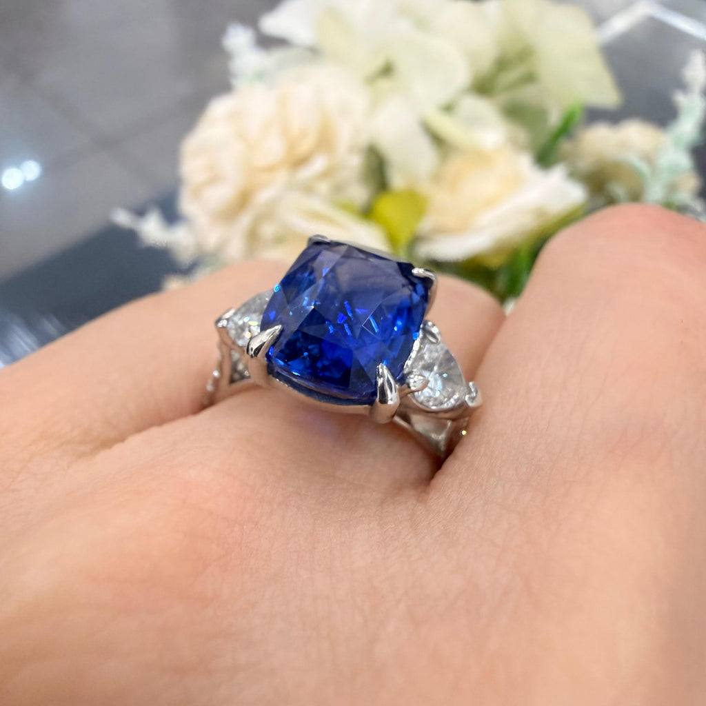 6.00ct Sapphire Cushion & Heart Shape Diamond Engagement Ring In 950 Platinum