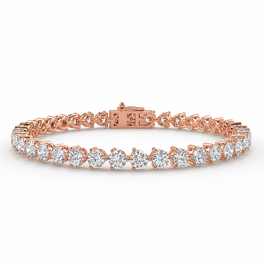 3.00Ct - 10.00ct D/VVS Lab Round Diamond 3 Prong Tennis Bracelet 9k'Gold