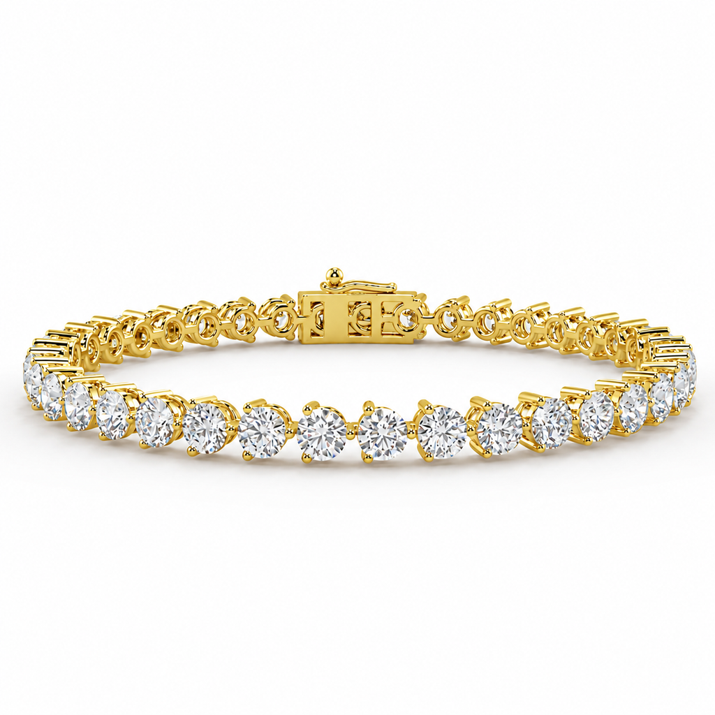 3.00Ct - 10.00ct D/VVS Lab Round Diamond 3 Prong Tennis Bracelet 9k'Gold