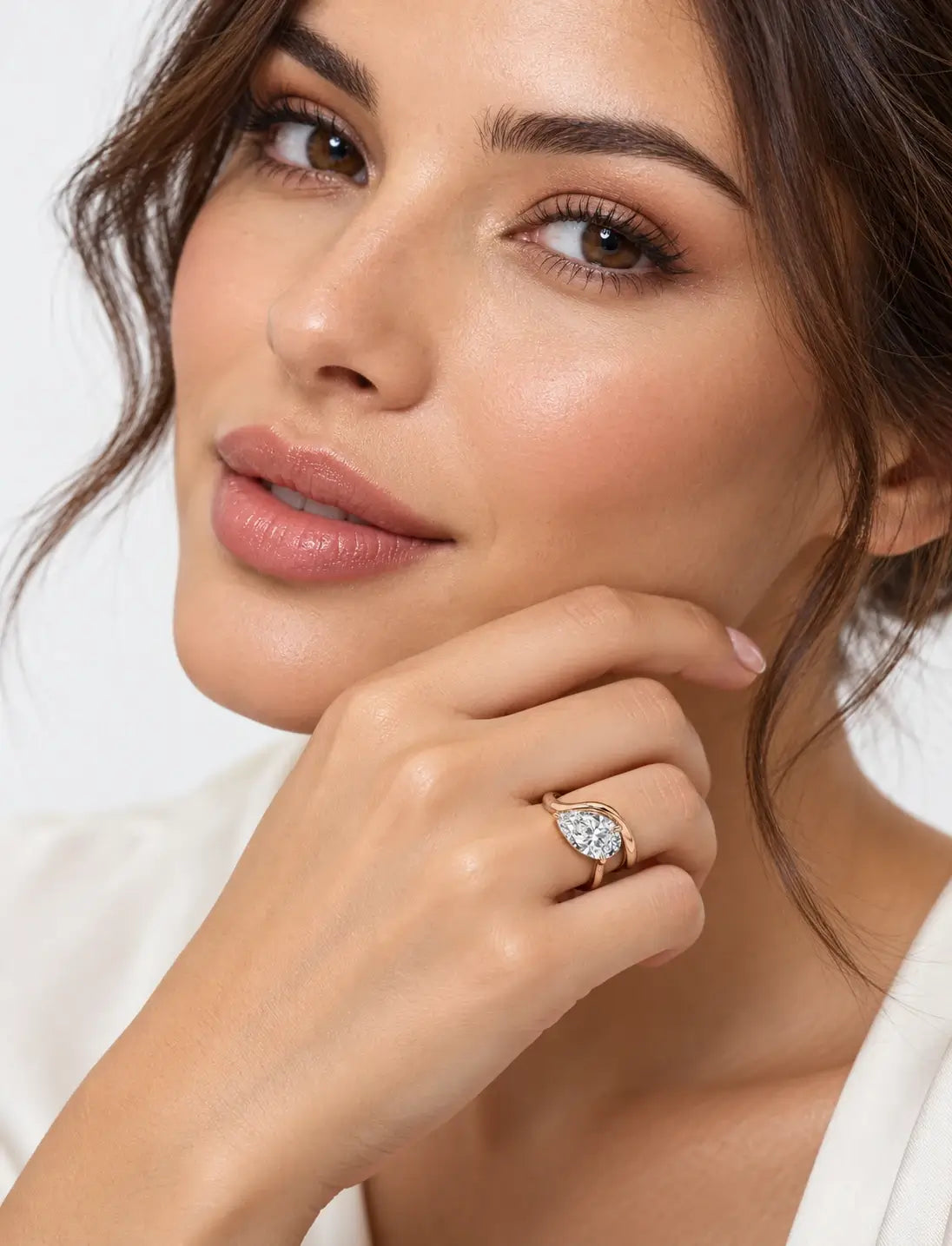 IGI Certified Lab Grown East-West Pear-Shaped Diamond Bypass Solitaire Ring in Gold & Platinum