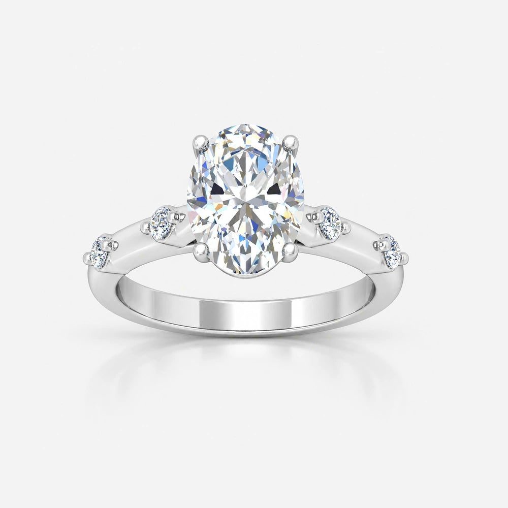 IGI Certified Oval-Cut Diamond Engagement Ring with Spaced Shared-Prong Side Accents in Platinum & Gold