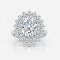 IGI Certified Oval Diamond Double Halo Sunburst Cluster Engagement Ring in Platinum & Gold