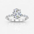 IGI Certified Oval & Marquise Hidden Halo Engagement Ring with Versailles Accent Band in Platinum & Gold